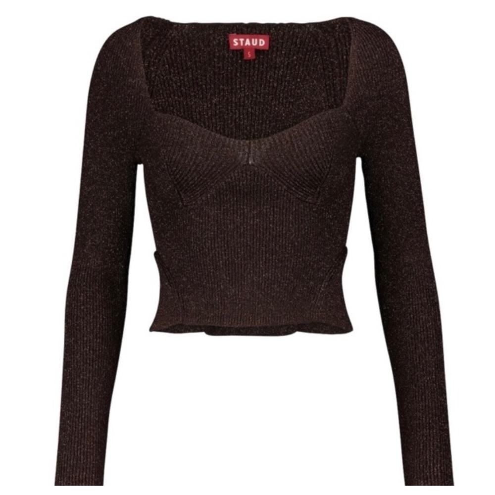 NWT Staud Brown Metallic Cerro Long Sleeve Top